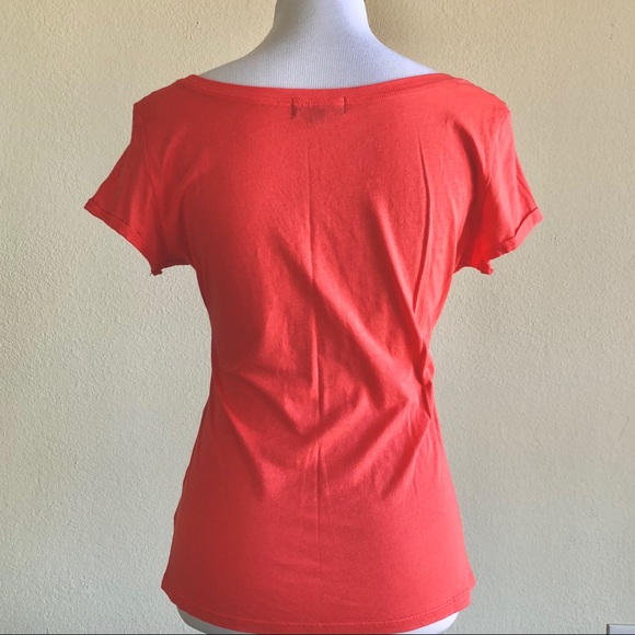 Cuffed Scoop Neck Tshirt in  Living Coral - Picture 3 of 6